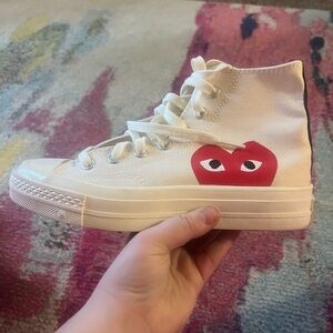 White High-Top Sneaker with Red Heart Logo